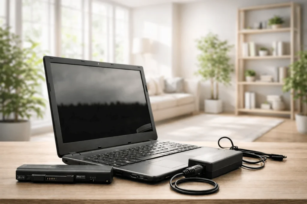 laptop with battery and charger